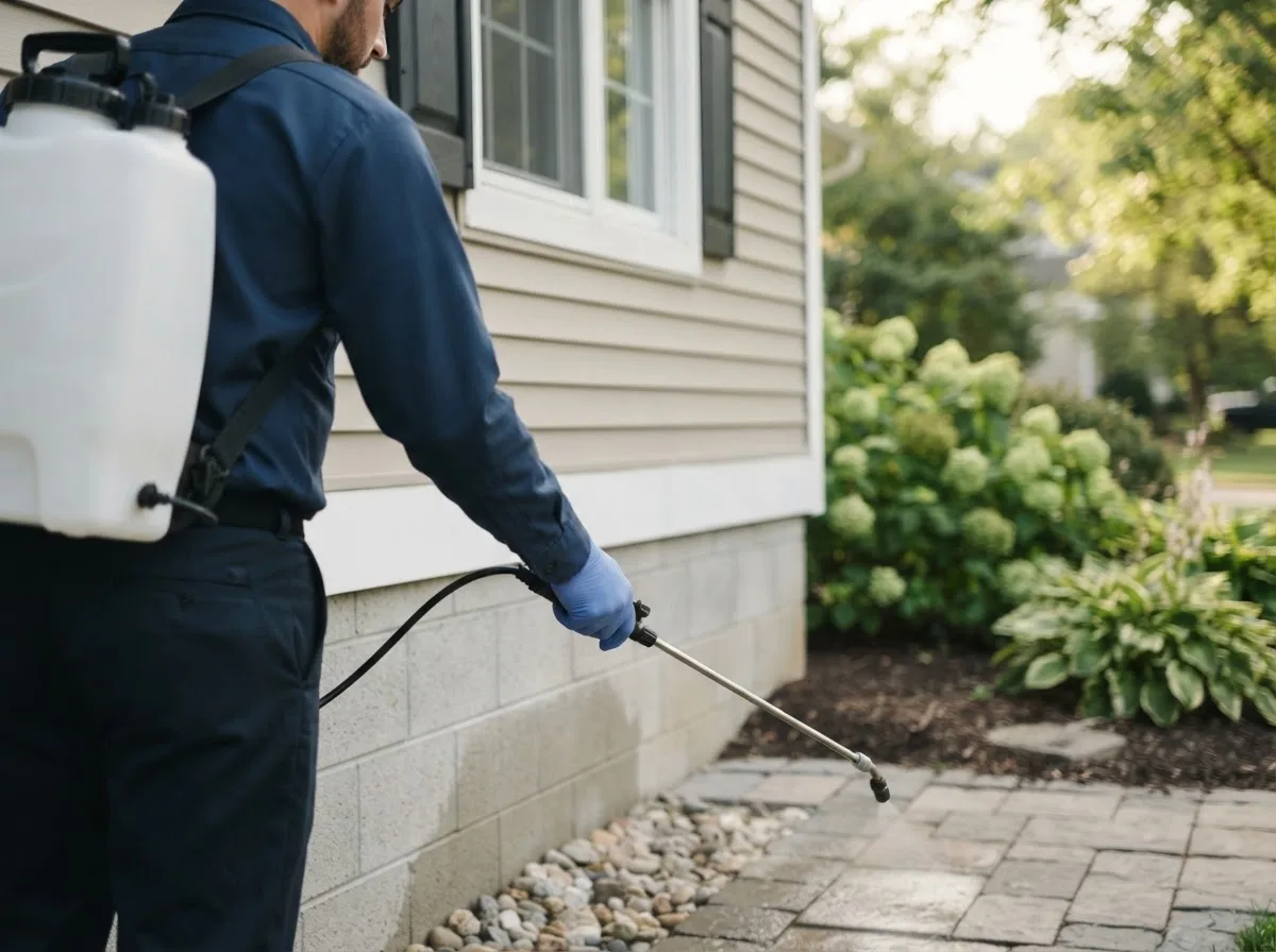 Pest control technician inspecting a home in Strongsville, OH